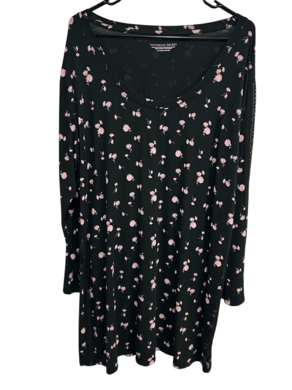 Victoria’s Secret XL Black Floral Lounge Dress Lace Sleeves Romanticcore Etherea